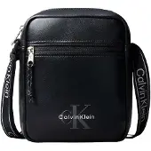 Calvin Klein Axelremsväska 'Monologo Webbing Strap' grå / svart / vit