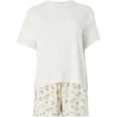 Hunkemoller Kort pyjamas 'Daisy' elfenben / gul / oliv / svart