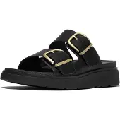 FitFlop för kvinnor. B1J-001 Lädersandaler Gen-FF Buckle Two-Bar Leather Slides, svarta (4), Hud, Karta, Spänne, Casual