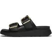 FitFlop för kvinnor. B1J-001 Lädersandaler Gen-FF Buckle Two-Bar Leather Slides, svarta (6.5), Hud, Karta, Spänne, Casual