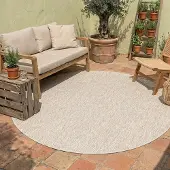 NATURL. Rund utomhusmatta | Costa sand hos Volero | Ø 100 cm | Syntet | Enfärgad | Rund | Plattvävd