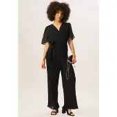 Gini London Ängel Ärmar Plisserad Bältad Omlott Jumpsuit