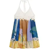 Desigual Sommarklänning kräm / royalblå / brokad / pastellgul