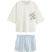 Next Kort pyjamas kräm / pastellblå / choklad / svart
