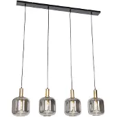 QAZQA Design pendellampa svart med guld och rökglas 4-ljus - Zuzanna