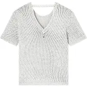 Armani Exchange för kvinnor. XW001895AF21577O1004 Perforerad tröja med beige lurextråd (XS), Casual, Bomull, Kort ärm