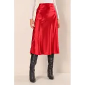Big Dart Satin A-linjeformad Midiskirt med Elastisk Midja