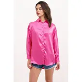 Bigdart Oversized Satin Knappar-Front Skjorta