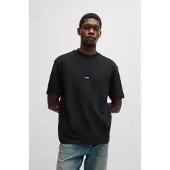 HUGO Ribbed-neck cotton T-shirt with logo badge