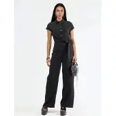 Busem Bredbent knappad skjortkrags jumpsuit