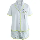 Cath Kidston Kort pyjamas 'Stanley Dog' pastellblå / kiwi / svart