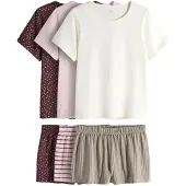 The Set Kort pyjamas taupe / cyklamen / rosa / vit