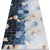 Rugsx ANDRE 1216 tvättmatta Kub, geometrisk halkskydd - blå 80x150 cm
