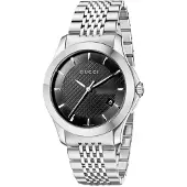 Gucci G-Timeless YA126402 herrklocka med svart urtavla och silverarmband