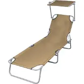 vidaXL Hopfällbar solsäng med tak stål taupe