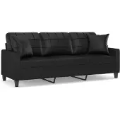 vidaXL 3-sitssoffa med prydnadskuddar svart 180 cm konstläder
