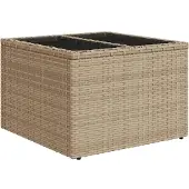vidaXL Trädgårdsbord med Glasbordsskiva, Beige 55x55x37 cm, Rotting PE