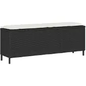 vidaXL Trädgårdsbänk med dyna svart 110x30x40,5 cm konstrotting