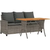 vidaXL Trädgårdssoffa 3 platser med kuddar och bord grå flätad resin 4103856