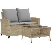 vidaXL Trädgårdssoffa 2-sits med dynor och bord beige konstrotting
