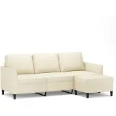 vidaXL 3-sitssoffa med fotpall gräddvit 180 cm konstläder