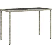 vidaXL Trädgårdsbord med glasskiva ljusgrå 115x54x74 cm konstrotting