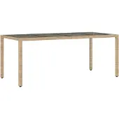 vidaXL Trädgårdsbord med glasskiva beige 190x90x75 cm konstrotting