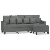 vidaXL 3-sitssoffa med fotpall Mörkgrå 180 cm tyg