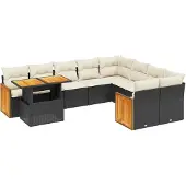 vidaXL Loungegrupp 10 delar med svarta dynor konstrotting