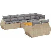 vidaXL Soffgrupp för trädgården med dynor 9 delar beige konstrotting