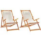 vidaXL Hopfällbara strandstolar 2 st gräddvit tyg