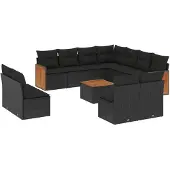 vidaXL Loungegrupp med dynor 12 delar svart konstrotting