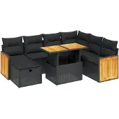 vidaXL Loungegrupp för trädgården med dynor 8 delar svart konstrotting