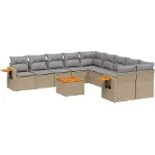vidaXL Loungegrupp för trädgården m. dynor 11 delar beige konstrotting