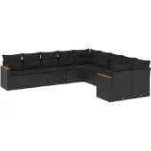 vidaXL Loungegrupp 10 delar med svarta dynor konstrotting