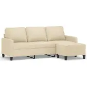 vidaXL 3-sitssoffa med fotpall Gräddvit 180 cm tyg