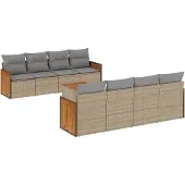 vidaXL Soffgrupp för trädgården med dynor 9 delar beige konstrotting
