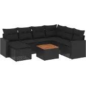vidaXL Loungegrupp för trädgården med dynor 8 delar svart konstrotting