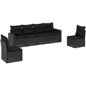 vidaXL Loungegrupp med dynor 6 delar svart konstrotting