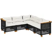 vidaXL Loungegrupp för trädgården med dynor 5 delar svart konstrotting
