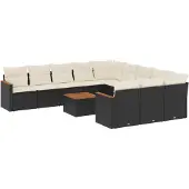 vidaXL Loungegrupp med dynor 12 delar svart konstrotting
