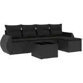 vidaXL Loungegrupp med dynor 6 delar svart konstrotting