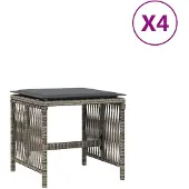 vidaXL Trädgårdspallar med dynor 4 st grå 41x41x36 cm konstrotting