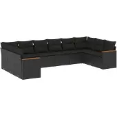vidaXL Loungegrupp 10 delar med svarta dynor konstrotting