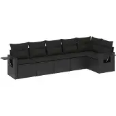 vidaXL Loungegrupp med dynor 6 delar svart konstrotting