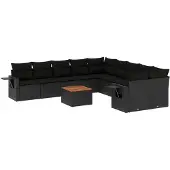 vidaXL Loungegrupp för trädgården m. dynor 11 delar konstrotting svart