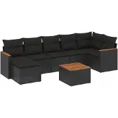 vidaXL Loungegrupp för trädgården med dynor 8 delar svart konstrotting
