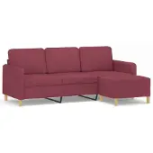 vidaXL 3-sitssoffa med fotstöd vinröd 180 cm tyg
