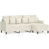 vidaXL 3-sitssoffa med fotpall gräddvit 180 cm sammet