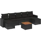 vidaXL Loungegrupp för trädgården med dynor 8 delar svart konstrotting